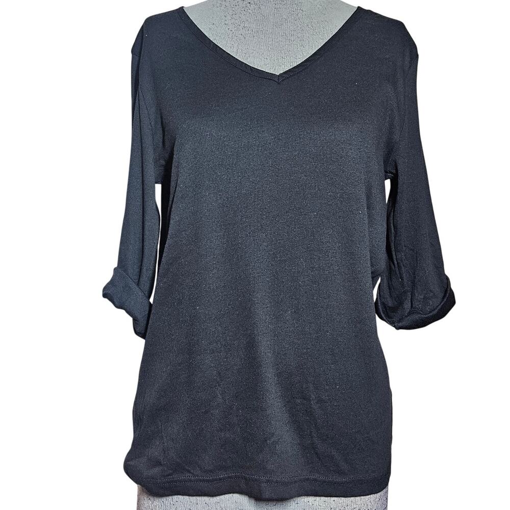 Black Cotton Blend V Neck Tee Size Large